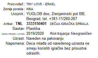 Tiny Love dečija igračka spiralna lopta 3333150401 deklaracija